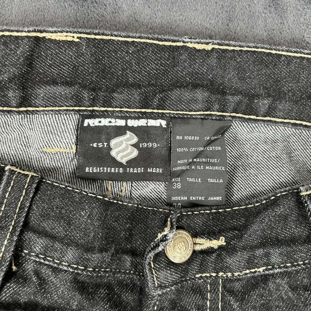 Rocawear Carpenter Jeans Mens 38x34 Black Baggy Contrast Stitch Vintage